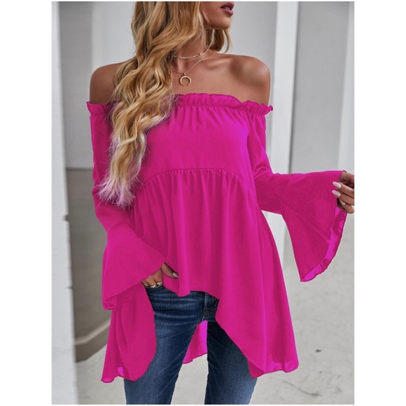 Boho Casual Off Shoulder Bell Sleeve Top - Picture 9 of 12